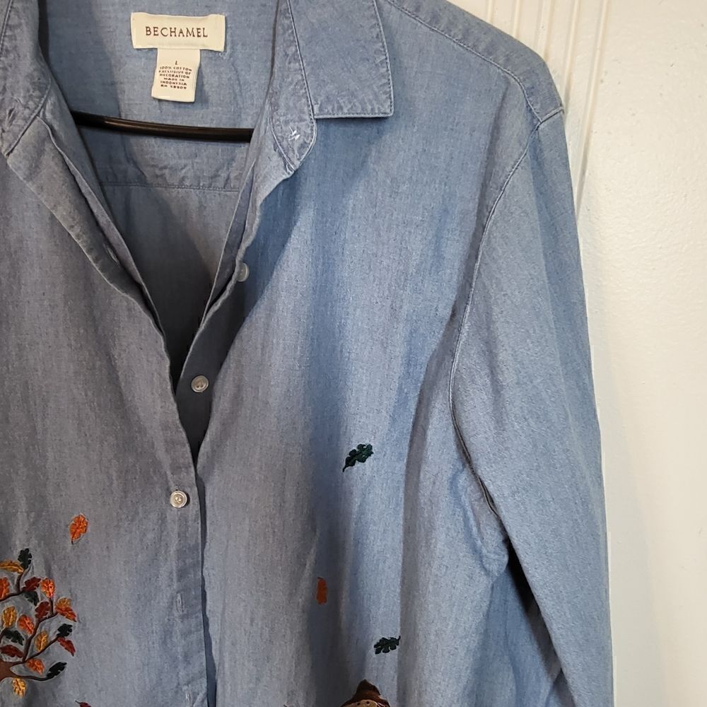 Bechamel Denim Embroidered Button Down Blouse - Picture 8 of 10